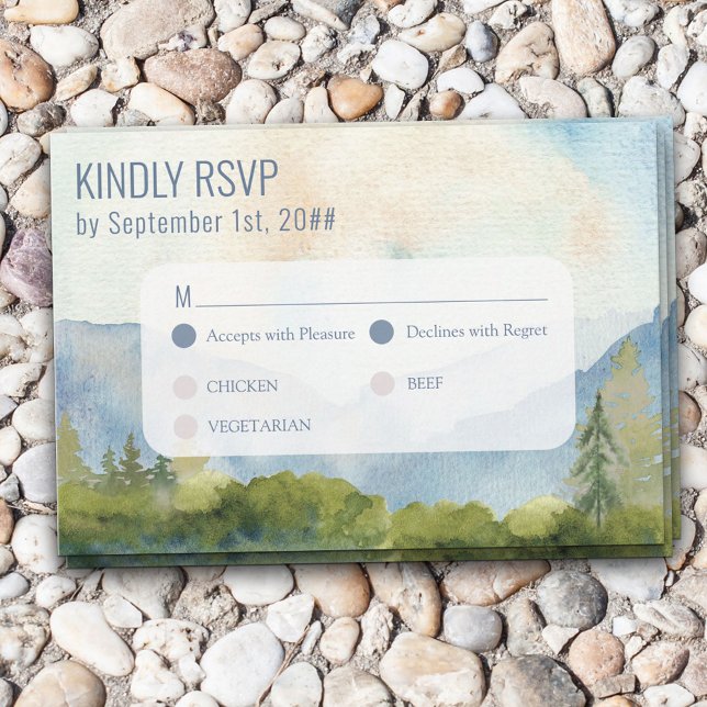 Mountain Lake Watercolor Dusty Blue Entree  RSVP Card (Creator Uploaded)