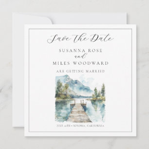 Mountain Lake Watercolor Forest Trees Save the Dat Invitation