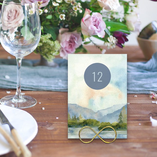 Mountain Lake Watercolor Scenic Editable Table Number (Creator Uploaded)