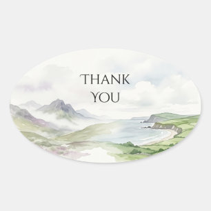 Mountain Lake Watercolor Thank You Sticker