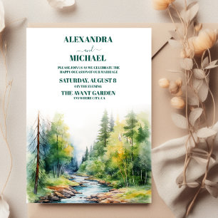 Mountain Lake Watercolor Tree Wedding Invitation