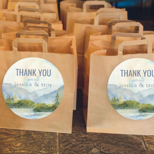 Mountain Lake Watercolor Wedding Thank You Classic Round Sticker