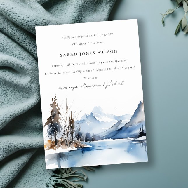 Mountain Lake Winter Snow Landscape Birthday Invitation (Creator Uploaded)