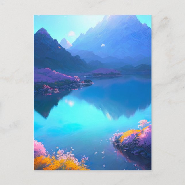 Mountain Lake with Blooming Wildflowers Postcard (Front)