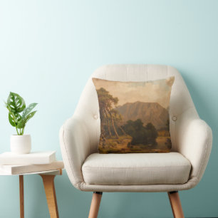 Mountain Lake with Herons – Heinrich Funk Cushion