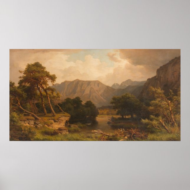 Mountain Lake with Herons – Heinrich Funk Poster (Front)