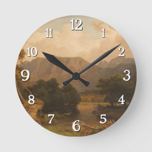 Mountain Lake with Herons – Heinrich Funk Round Clock