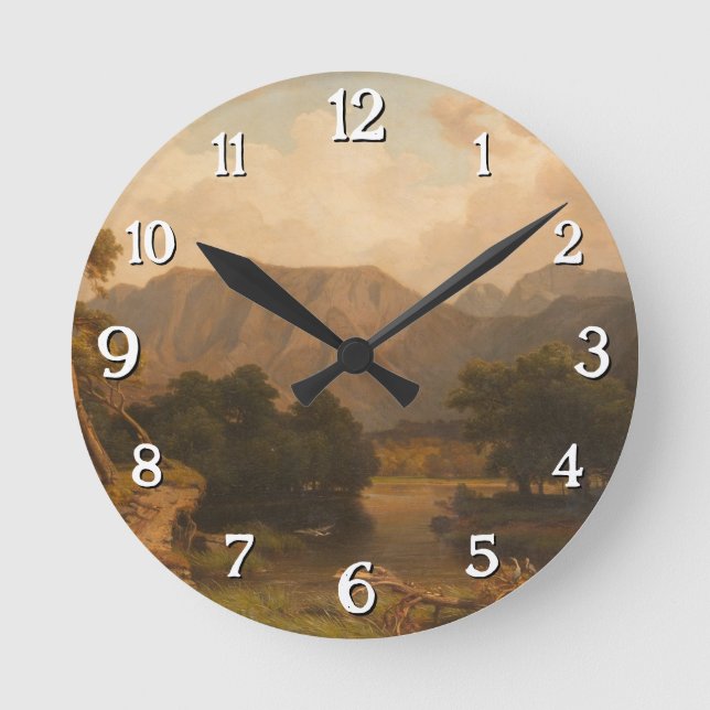 Mountain Lake with Herons – Heinrich Funk Round Clock (Front)