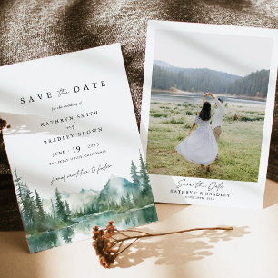 Mountain Lake Woodland Photo Back Wedding Save The Date