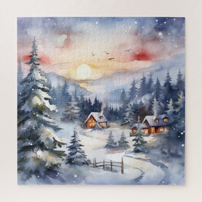 Mountain Landscape and Village in Snowy Scene Jigsaw Puzzle (Vertical)