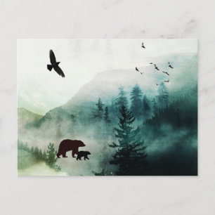 Mountain Landscape Bears Birds Forest Postcard