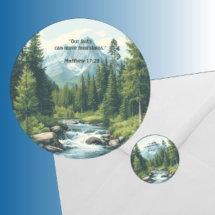 Mountain Landscape Bible Verse Sage  Classic Round Sticker