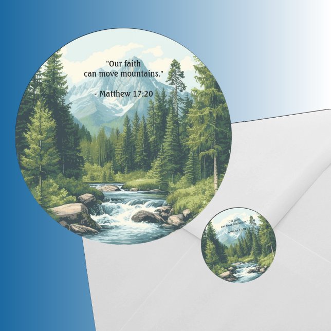 Mountain Landscape Bible Verse Sage  Classic Round Sticker (Creator Uploaded)