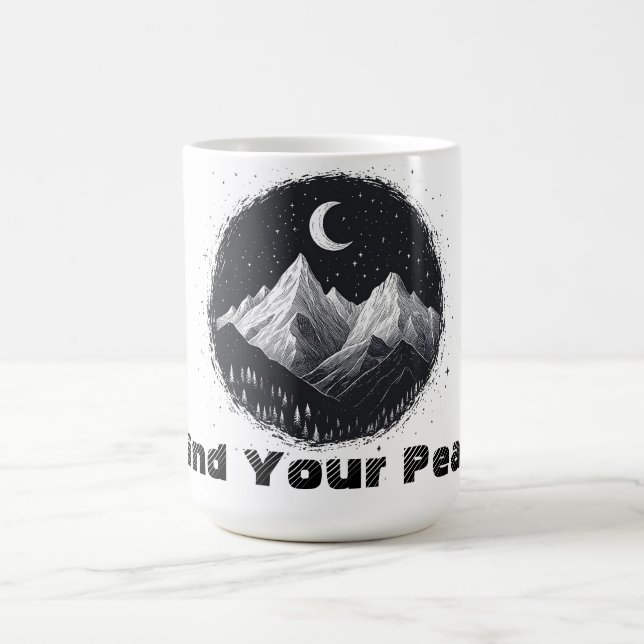 Mountain Landscape Drawing and Find Your Peak Text Coffee Mug (Center)
