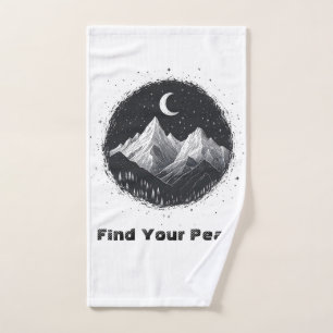 Mountain Landscape Drawing and Find Your Peak Text Hand Towel