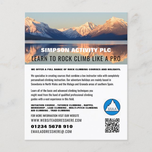 Mountain Landscape, Hiking and Climbing Advert Flyer (Front)