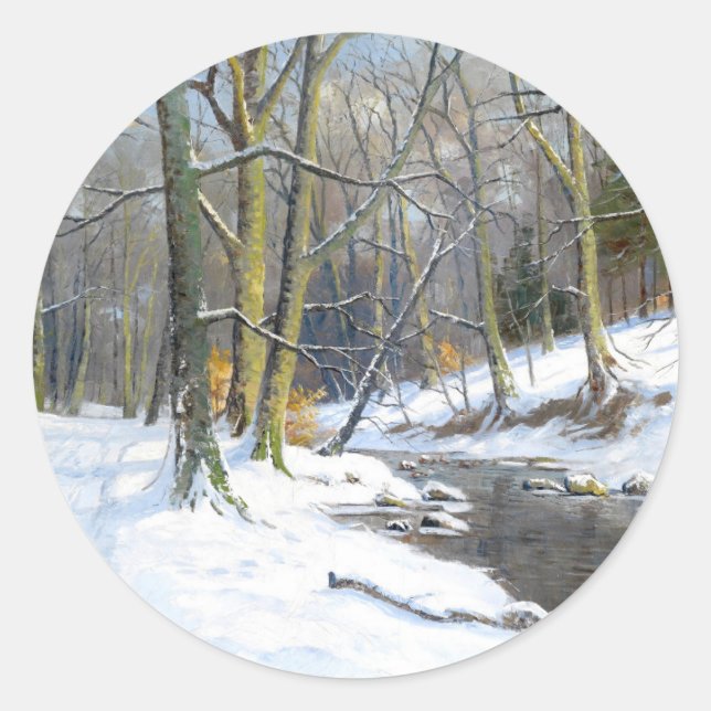 Mountain Landscape in Winter,  Classic Round Sticker (Front)