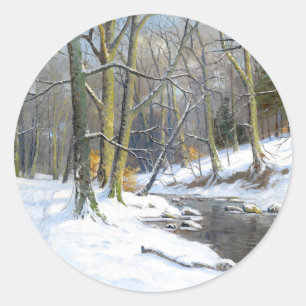 Mountain Landscape in Winter,  Classic Round Sticker