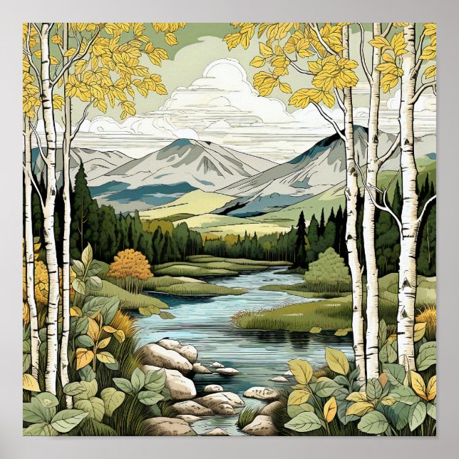 Mountain Landscape Neutral Wall Art Poster (Front)