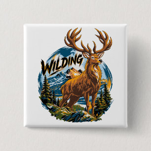 Mountain Landscape Stag 15 Cm Square Badge