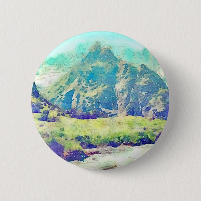 Mountain Landscape Watercolor 6 Cm Round Badge (Front)