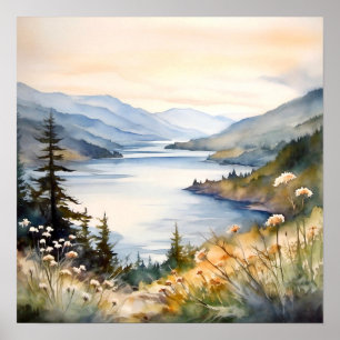 Mountain Landscape Watercolor Painting Art Print