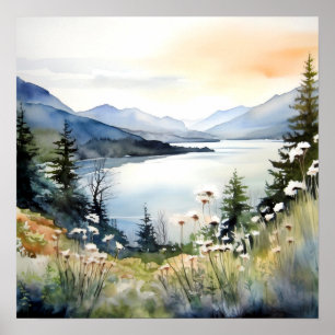 Mountain Landscape Watercolor Painting Art Print