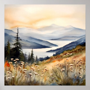 Mountain Landscape Watercolor Painting Art Print