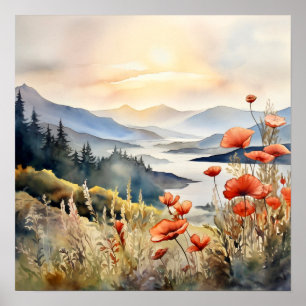 Mountain Landscape Watercolor Painting Art Print