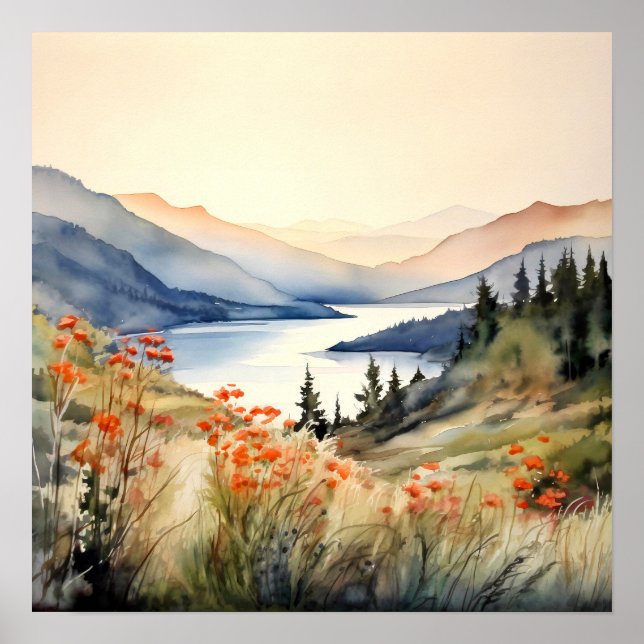 Mountain Landscape Watercolor Painting Art Print (Front)