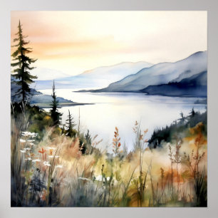 Mountain Landscape Watercolor Painting Art Print