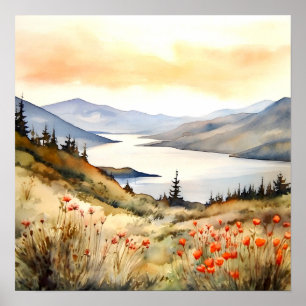 Mountain Landscape Watercolor Painting Art Print