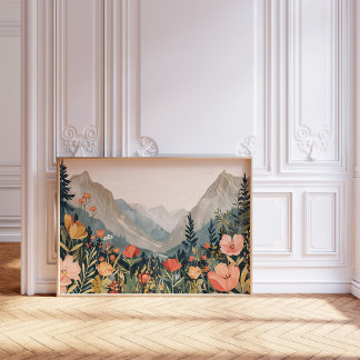 Mountain Landscape Wildflower Painting 20x16" Poster