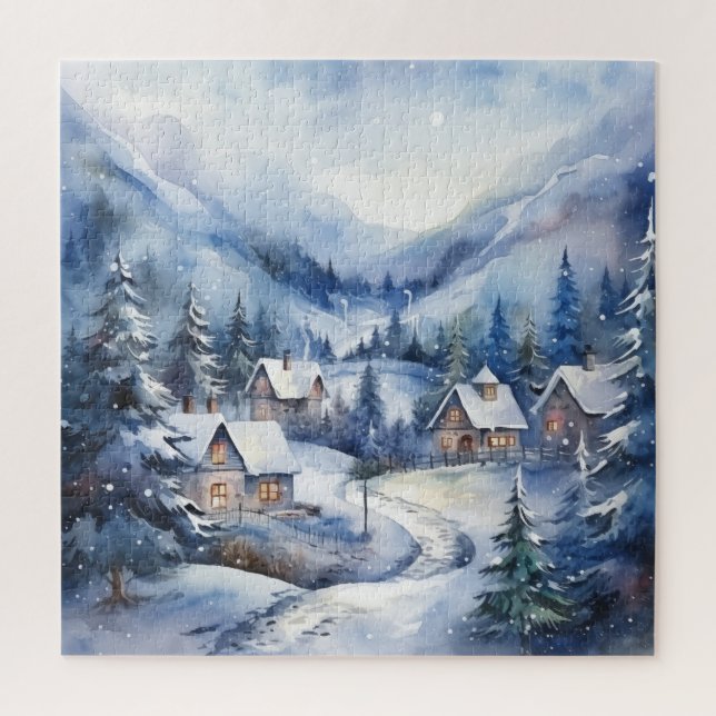 Mountain Landscape Winter Snowy Homes Christmas Jigsaw Puzzle (Vertical)
