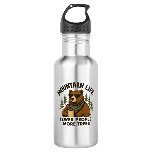Mountain Life, Fewer People More Trees Coffee Bear 532 Ml Water Bottle (Front)