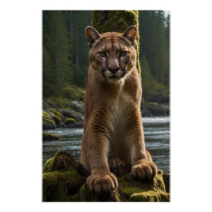 Mountain Lion at a Rock Pool Poster