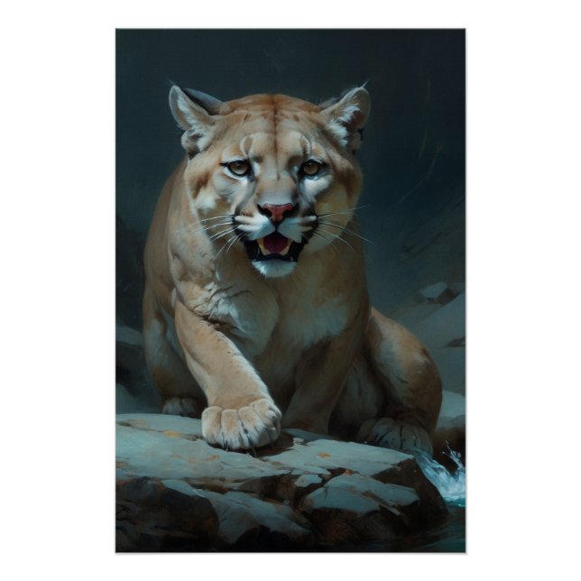 Mountain Lion at a Rock Pool Poster (Front)