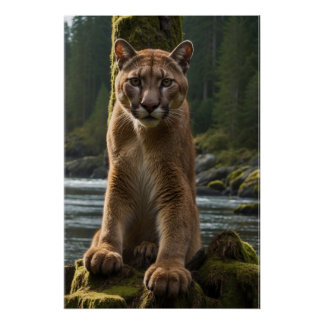 Mountain Lion at a Rock Pool Poster