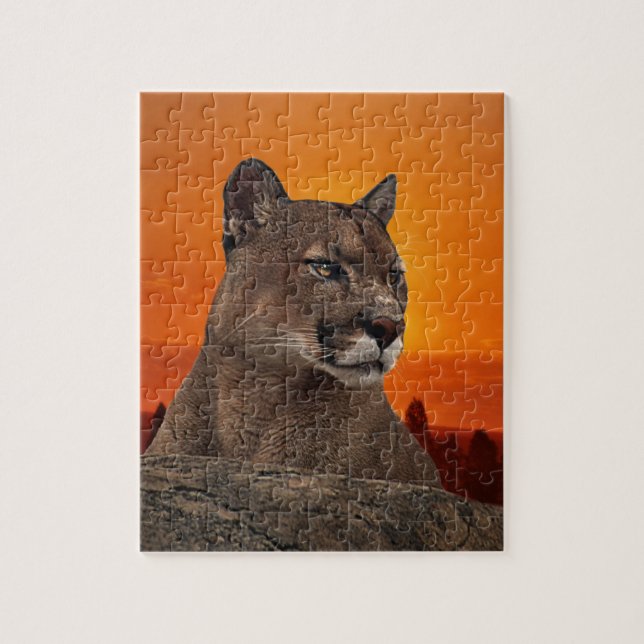 Mountain lion at sunset jigsaw puzzle (Vertical)