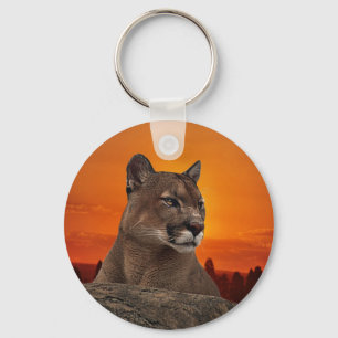 Mountain lion at sunset key ring