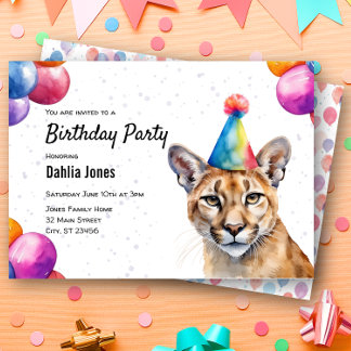 Mountain Lion Cougar Puma Animal Birthday Party Invitation