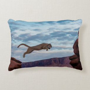 Mountain Lion Jumping Morning Skyjump,lion,animal, Decorative Cushion