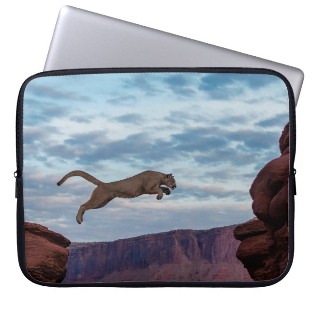 Mountain Lion Jumping Morning Skyjump,lion,animal, Laptop Sleeve (Front)