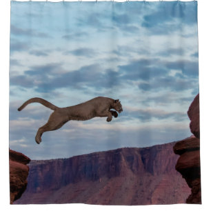 Mountain Lion Jumping Morning Skyjump,lion,animal, Shower Curtain