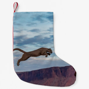 Mountain Lion Jumping Morning Skyjump,lion,animal, Small Christmas Stocking