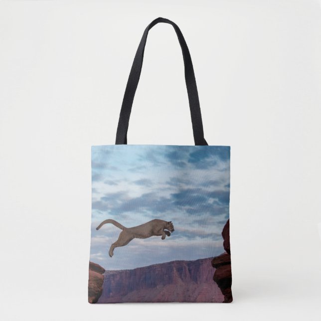 Mountain Lion Jumping Morning Skyjump,lion,animal, Tote Bag (Front)