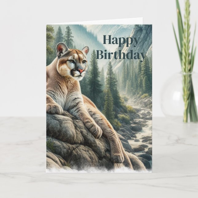 Mountain Lion Lying on Cliff Men's Birthday Card (Front)