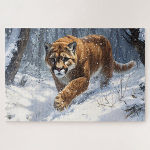 Mountain Lion Prowling in the Snow Jigsaw Puzzle