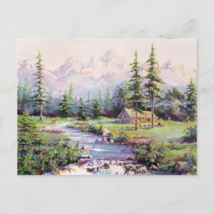 MOUNTAIN LOG CABIN by SHARON SHARPE Postcard