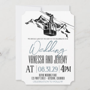 Mountain Love Dusty Blue Wedding Invitation
